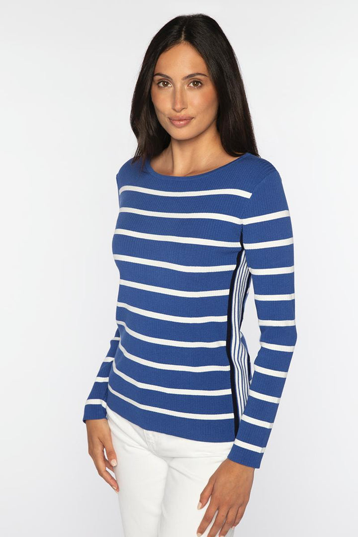 Kinross Tipped Rib Stripe Boatneck Sweater available at Barbara Katz