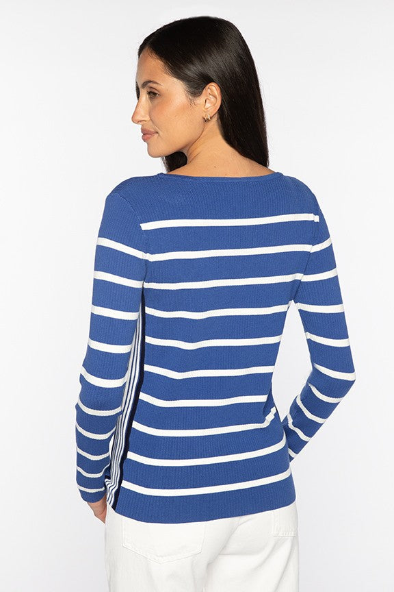 Kinross Tipped Rib Stripe Boatneck Sweater available at Barbara Katz