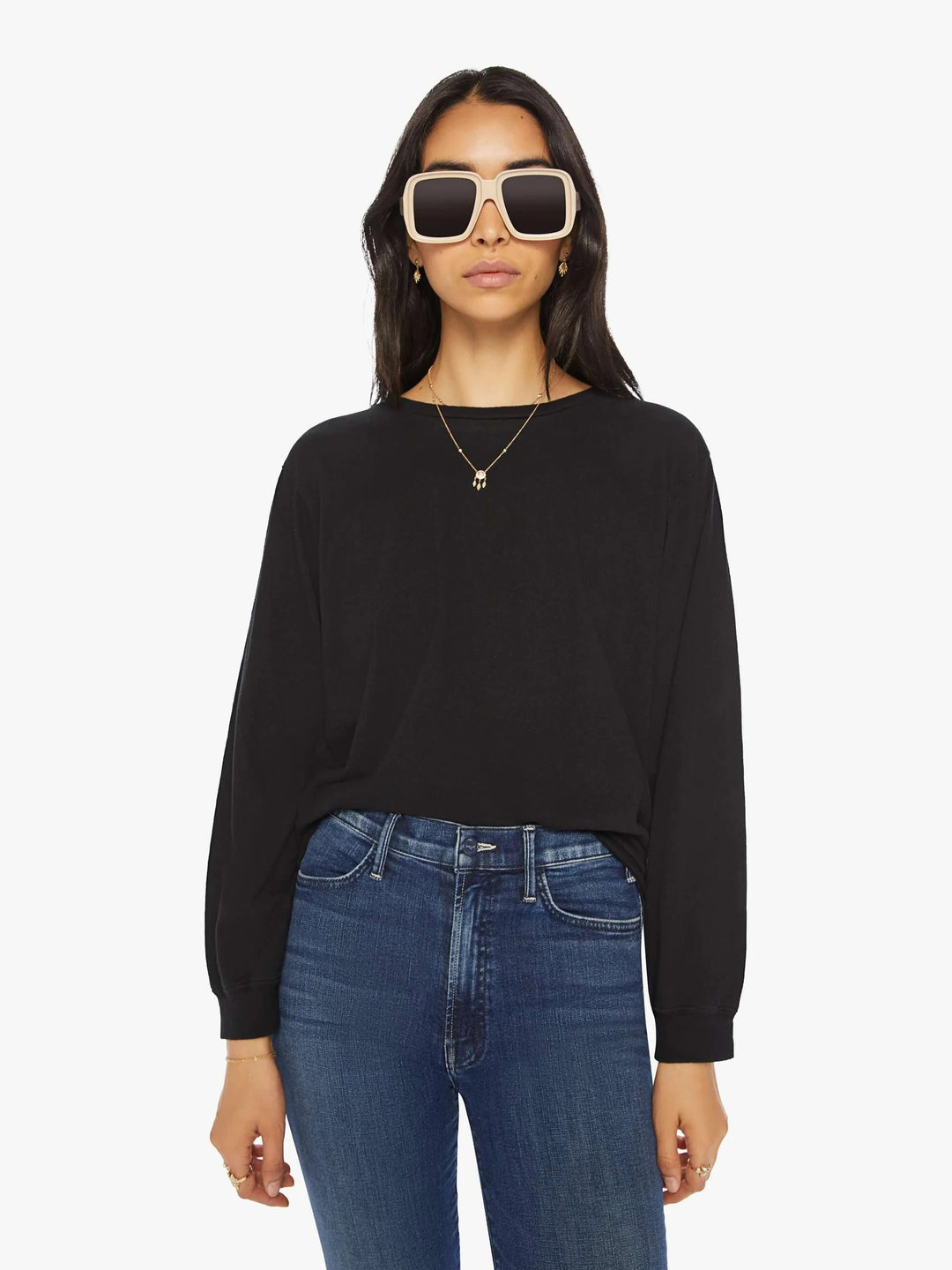Mother L/S Slouchy Cut Off Tee - Black