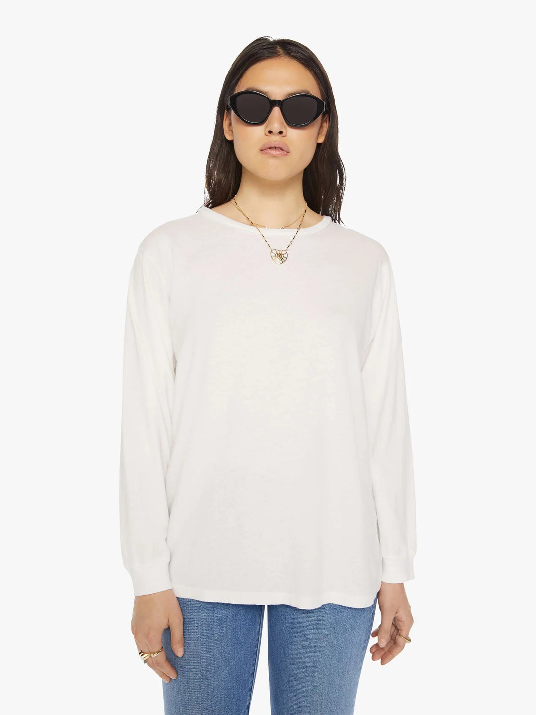 Mother LS Slouchy Cut Off Tee - White