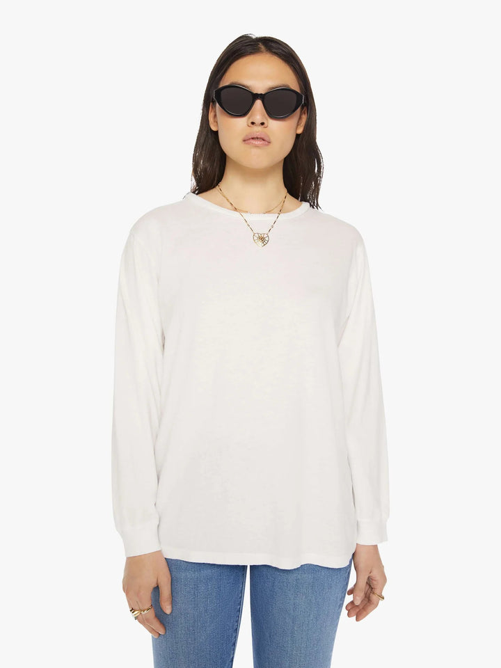 Mother LS Slouchy Cut Off Tee - White