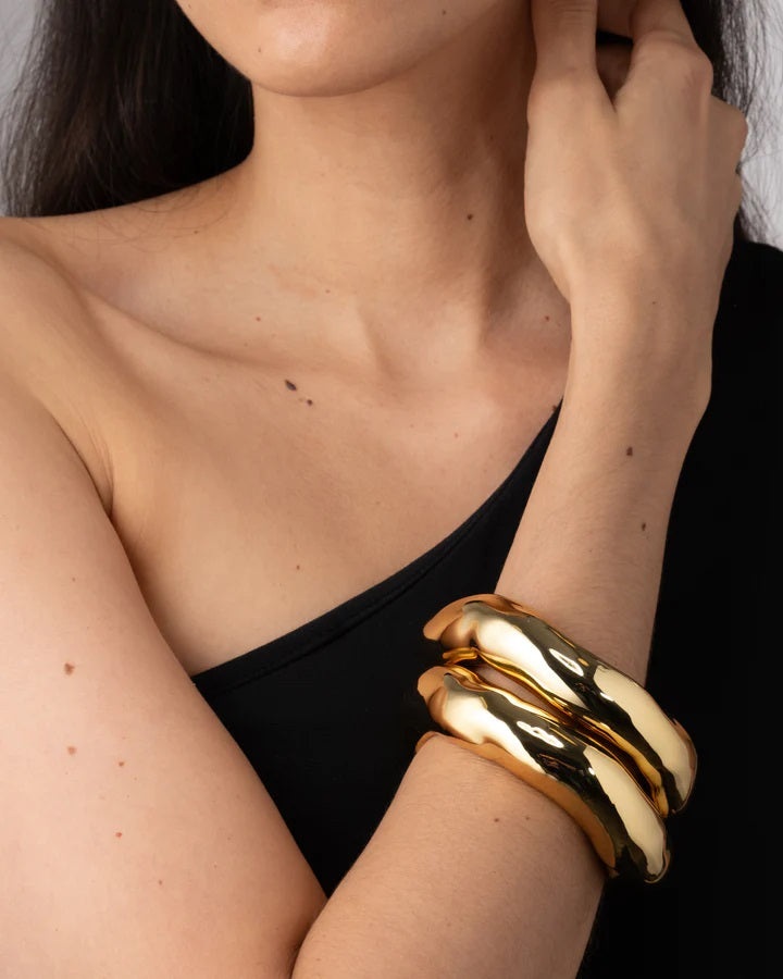 Large Molten Bangle Bracelet - Gold