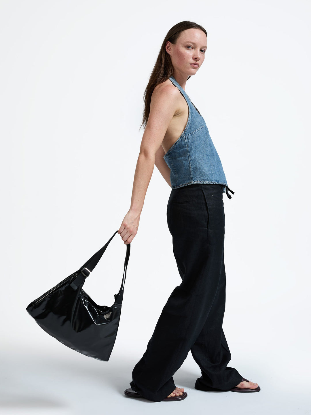 Jack Gomme Lebag Light Handbag in Shiny Noir available at Barbara Katz