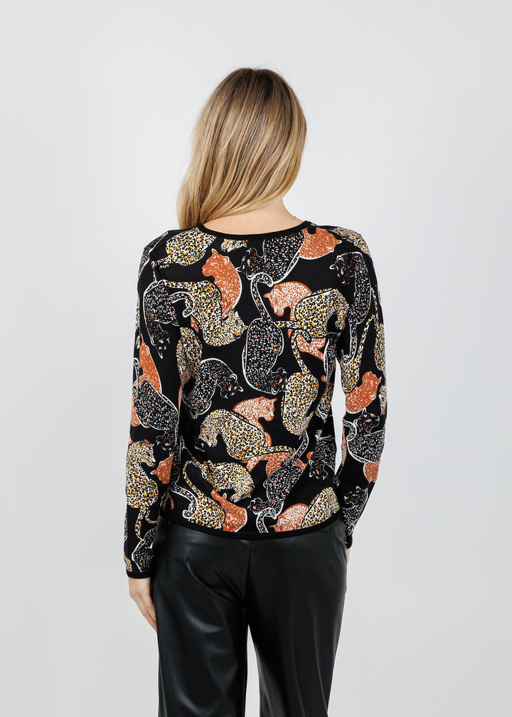 Leo & Ugo Leopard V-Neck Sweater in Black available at Barbara Katz