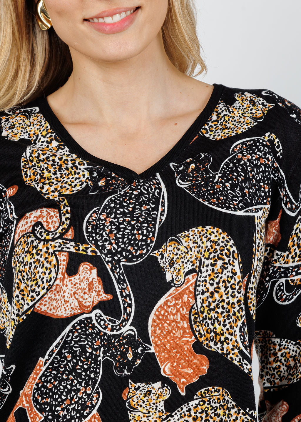 Leo & Ugo Leopard V-Neck Sweater in Black available at Barbara Katz