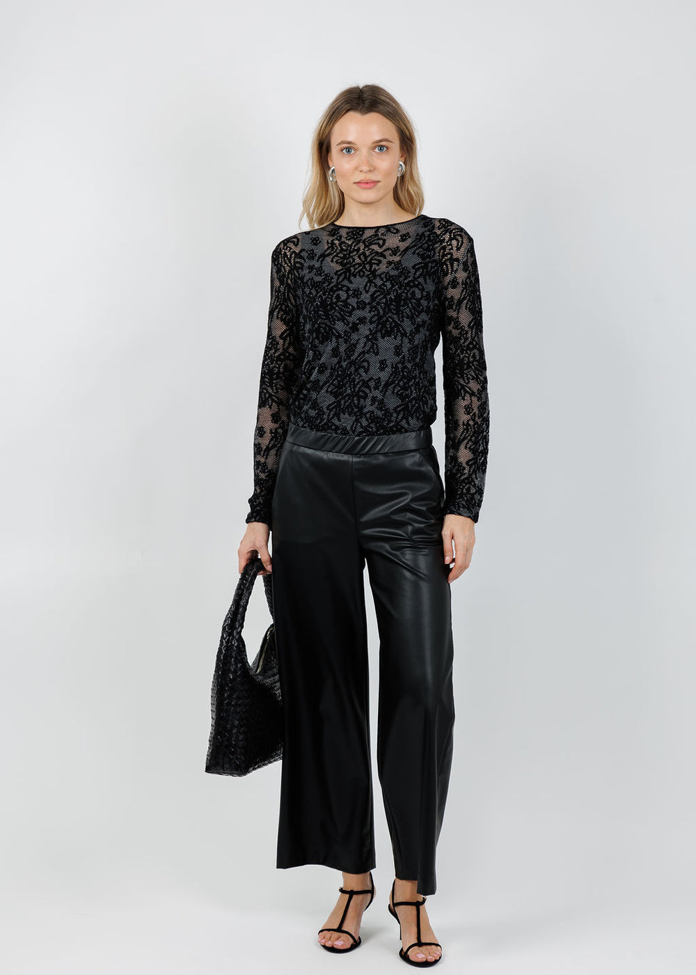 Leo & Ugo Long Sleeve Lace Sweater in Black available at Barbara Katz