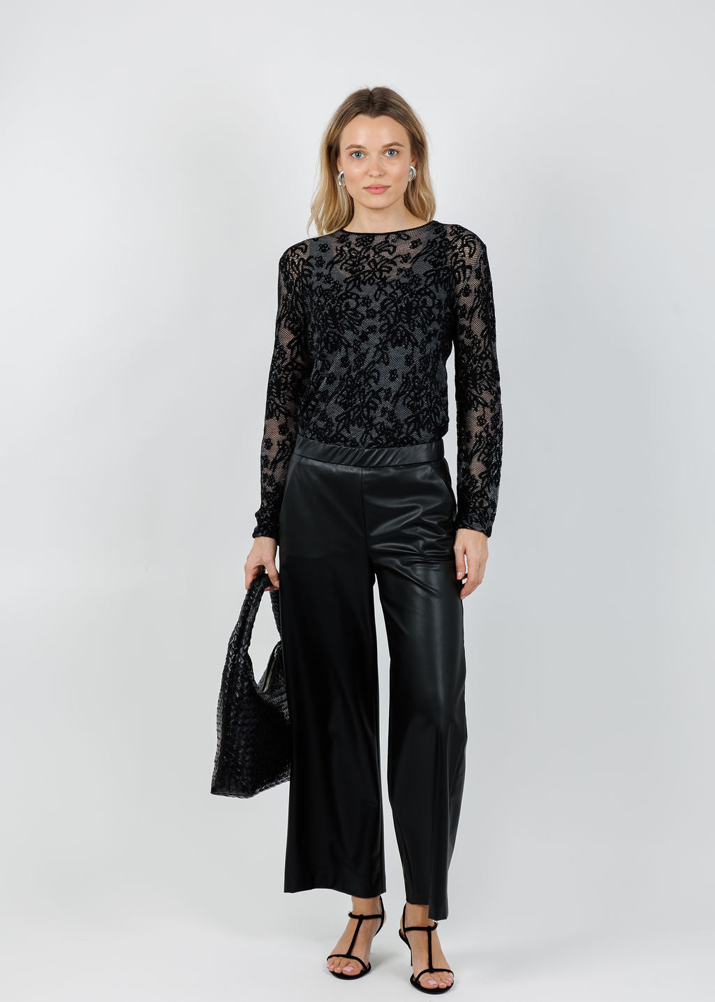 Leo & Ugo Long Sleeve Lace Sweater in Black available at Barbara Katz
