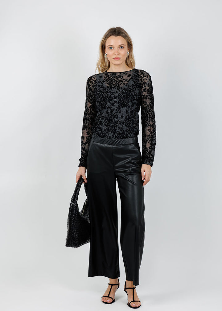 Leo & Ugo Long Sleeve Lace Sweater in Black available at Barbara Katz