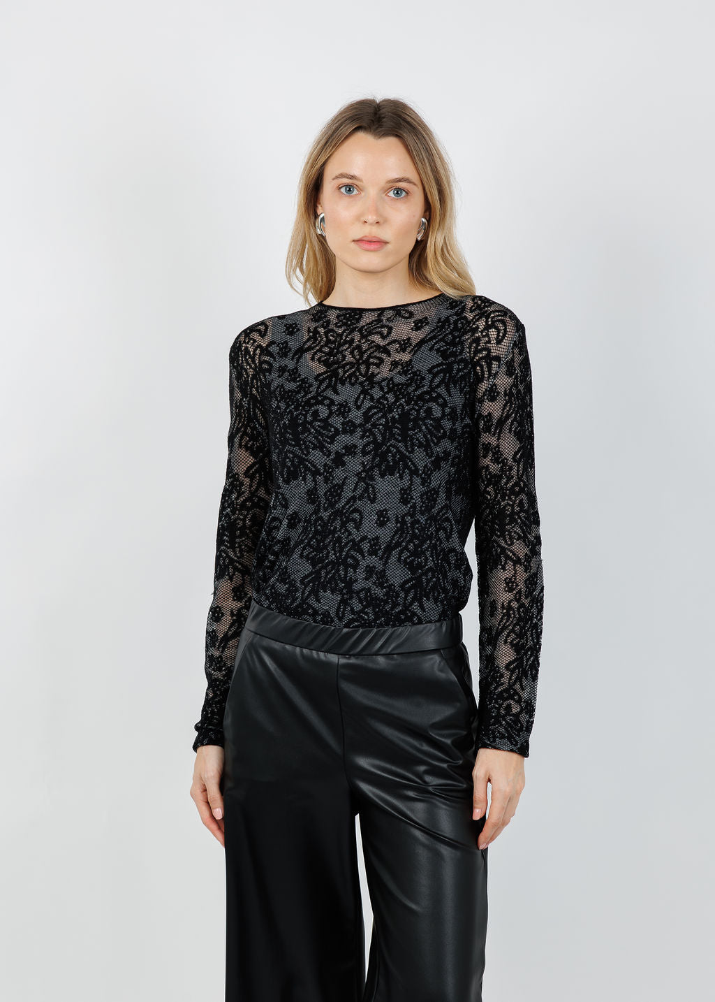 Leo & Ugo Long Sleeve Lace Sweater in Black available at Barbara Katz