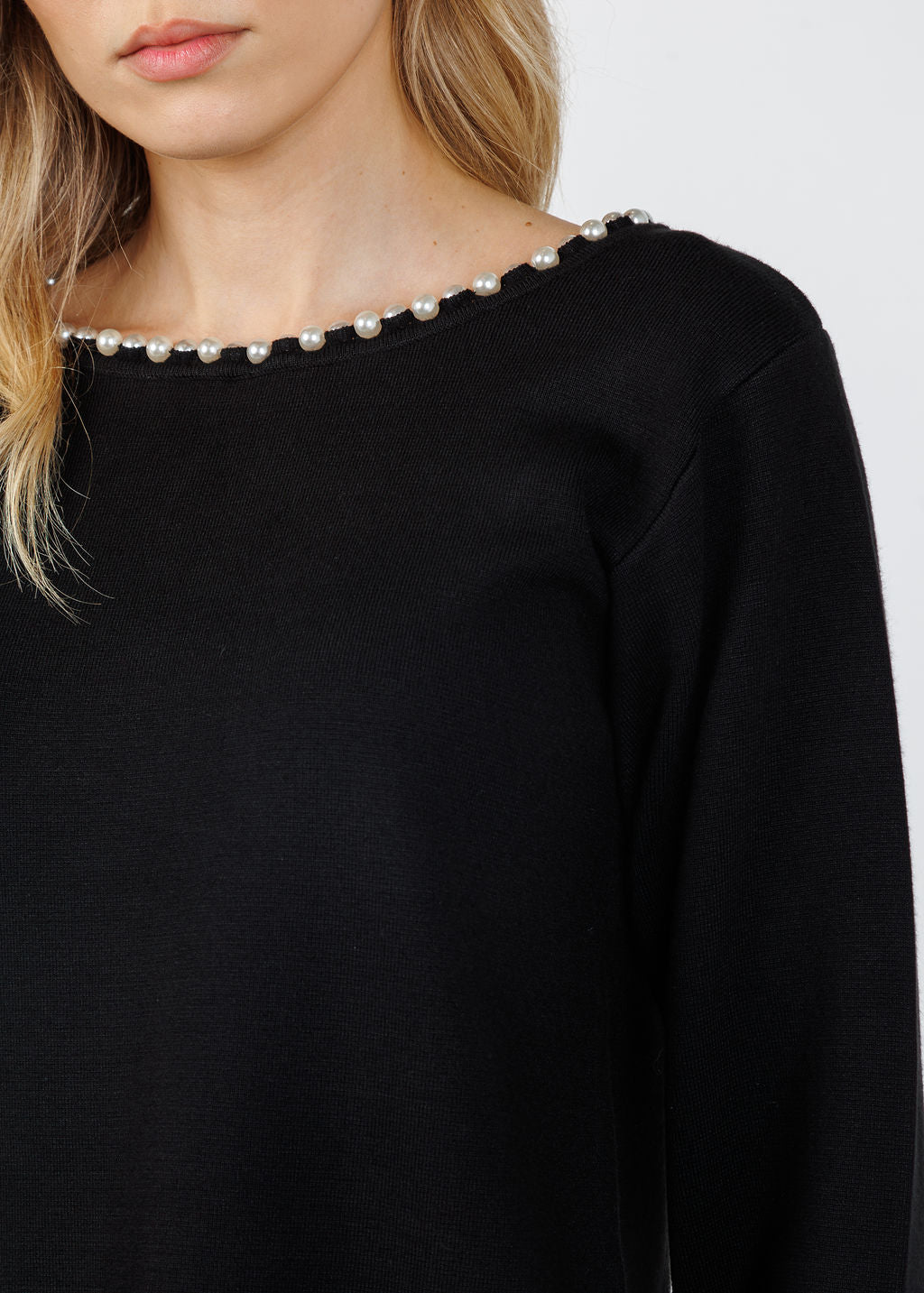 Leo & Ugo Pearl Trim Sweater in Black available at Barbara Katz