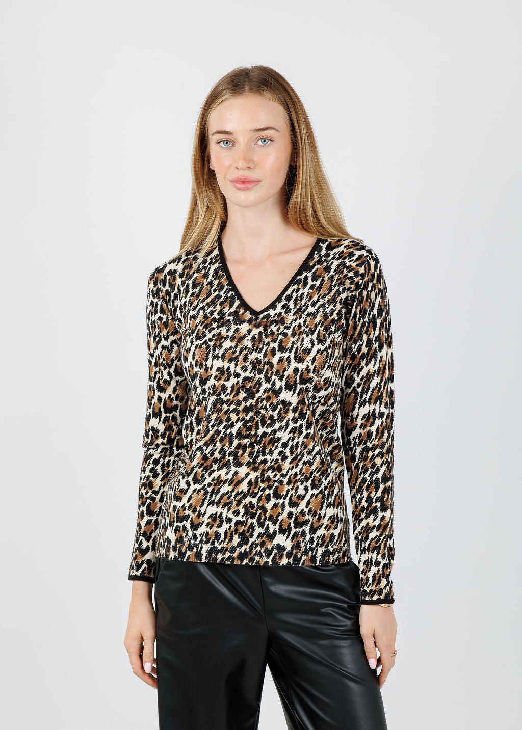 Leo & Ugo Agathe Leopard Sequin V-Neck Sweater in Multicolor available at Barbara Katz