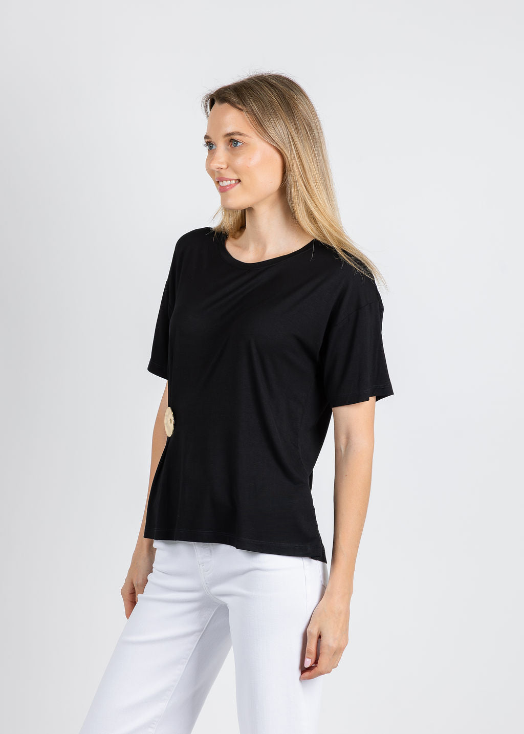 Leo & Ugo Aisha Brooch Tee in Black available at Barbara Katz