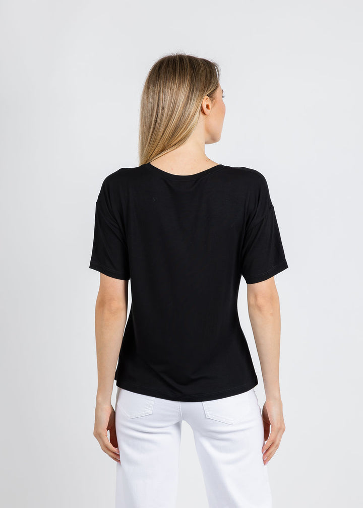 Leo & Ugo Aisha Brooch Tee in Black available at Barbara Katz