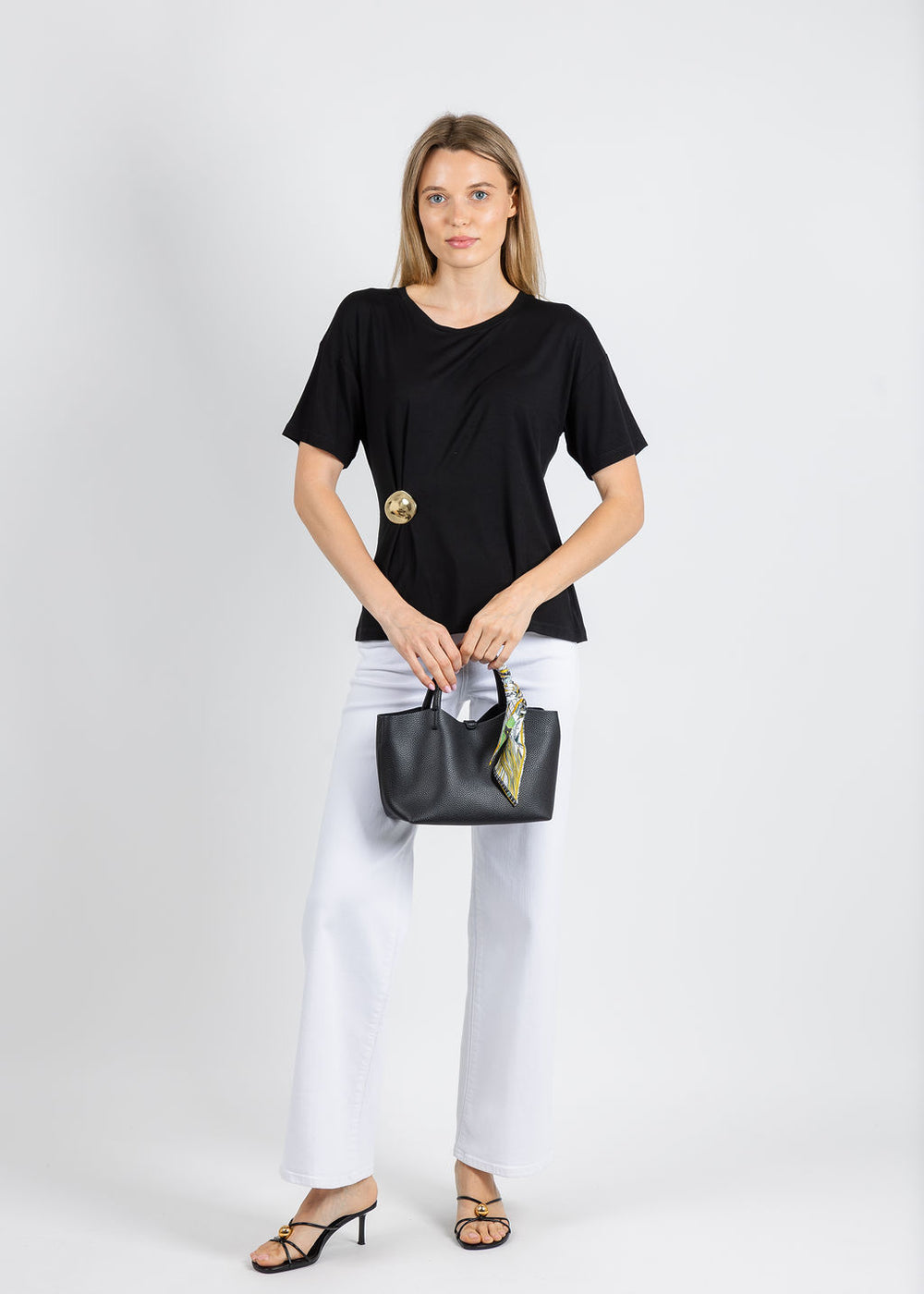 Leo & Ugo Aisha Brooch Tee in Black available at Barbara Katz