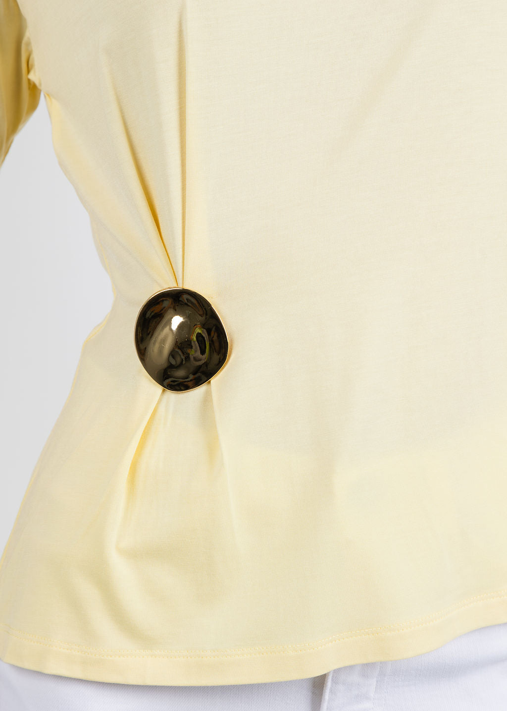 Leo & Ugo Aisha Brooch Tee in Yellow available at Barbara Katz