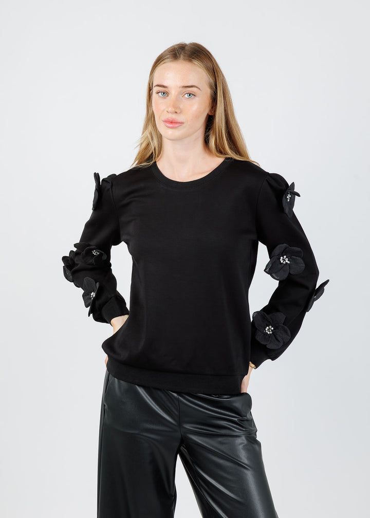 Leo & Ugo Alizee Floral 3D Sleeve Sweatshirt in Black available at Barbara Katz