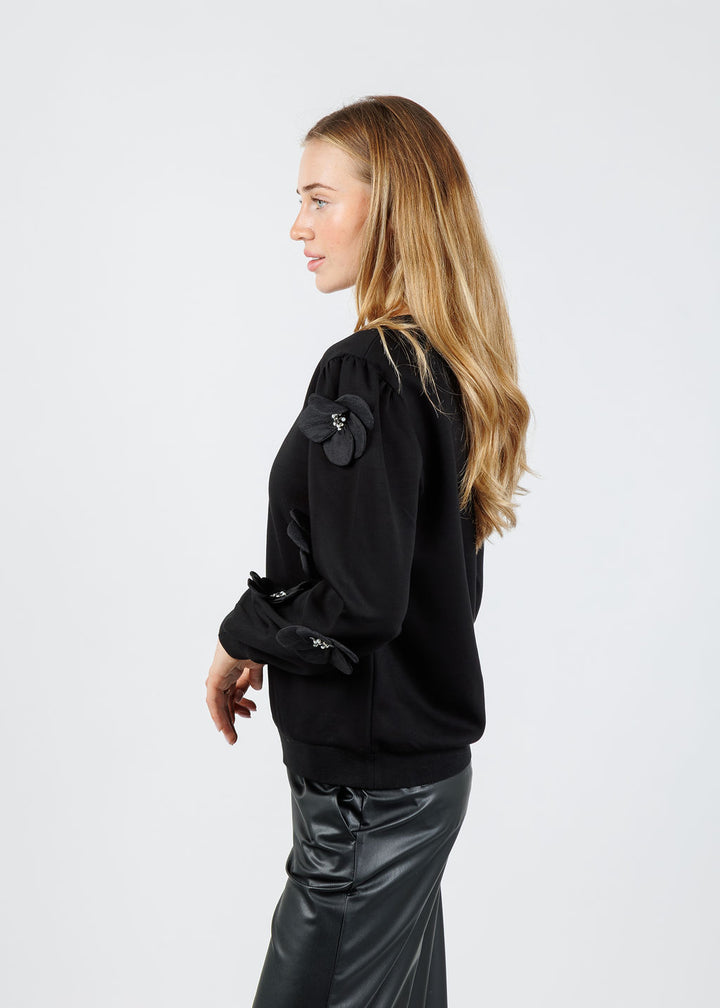 Leo & Ugo Alizee Floral 3D Sleeve Sweatshirt in Black available at Barbara Katz