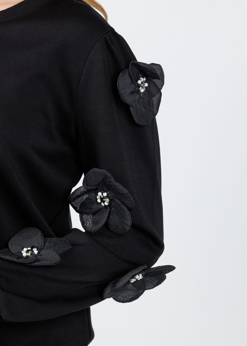 Leo & Ugo Alizee Floral 3D Sleeve Sweatshirt in Black available at Barbara Katz
