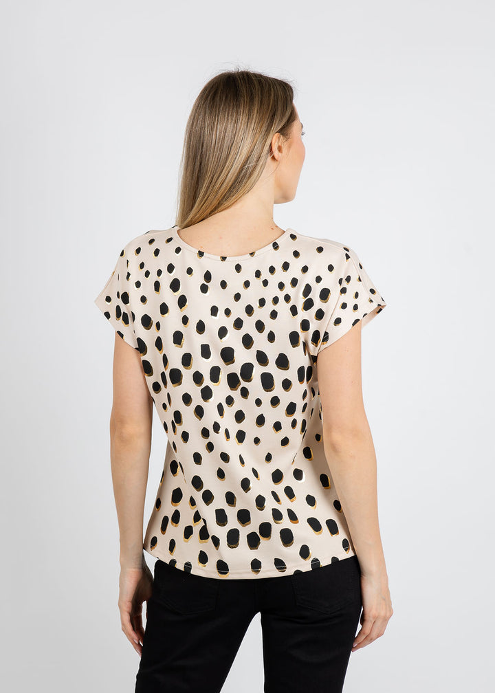 Leo & Ugo Animal Print Crew Neck Tee in Beige/Black available at Barbara Katz