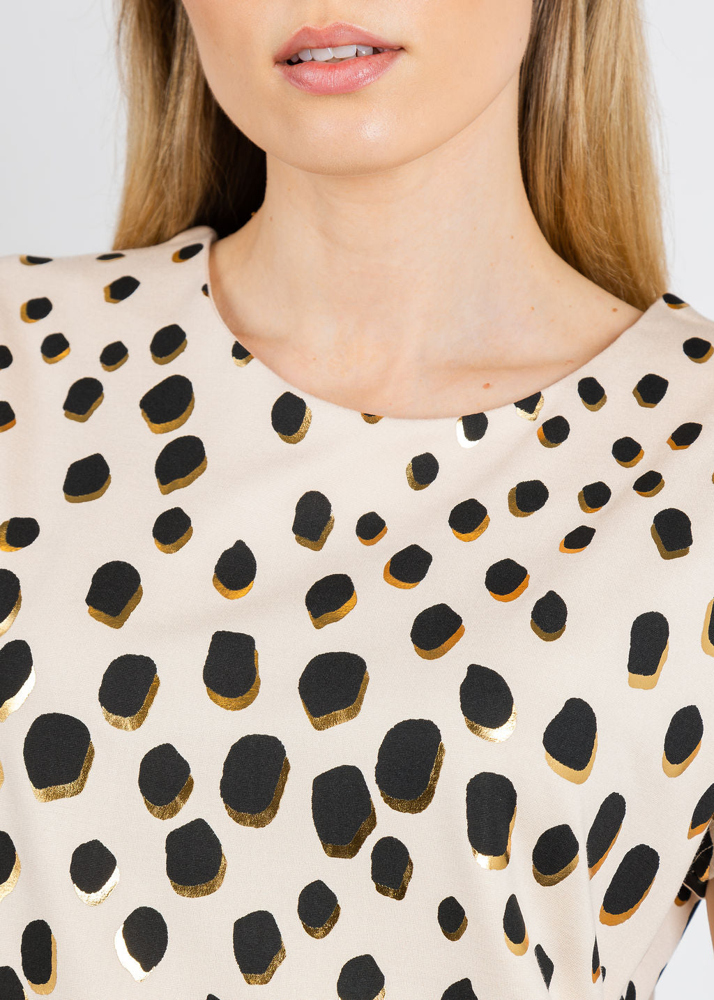 Leo & Ugo Animal Print Crew Neck Tee in Beige/Black available at Barbara Katz