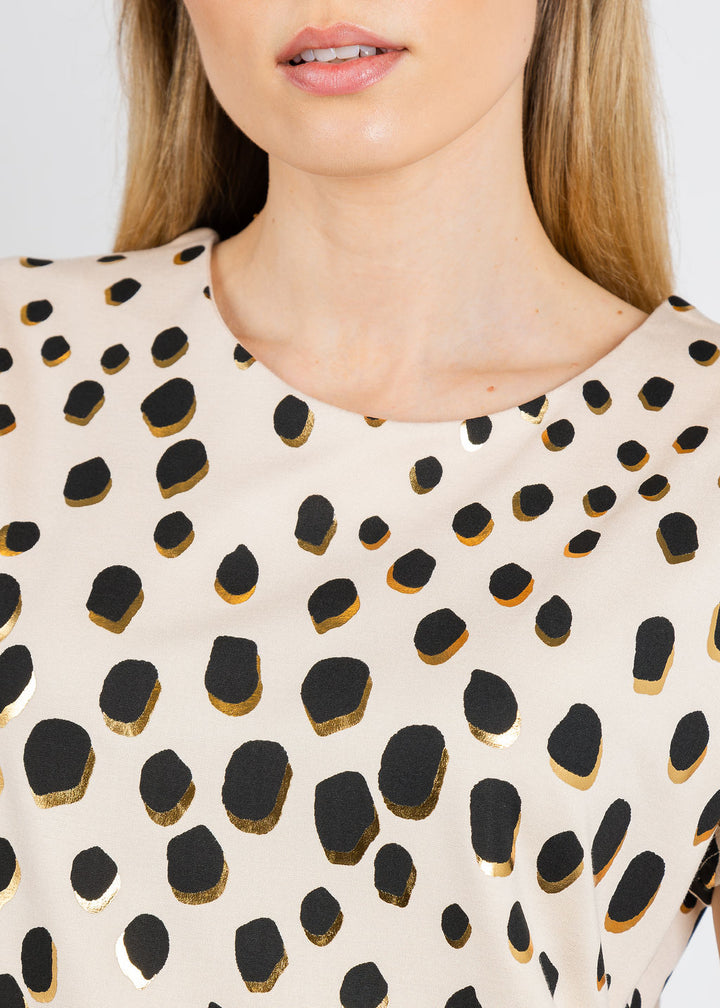Leo & Ugo Animal Print Crew Neck Tee in Beige/Black available at Barbara Katz