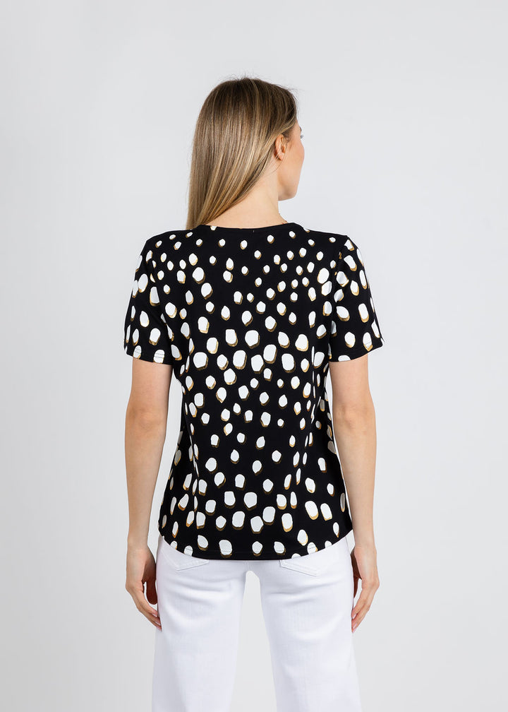 Leo & Ugo Animal Print V Neck Top in Black/White available at Barbara Katz