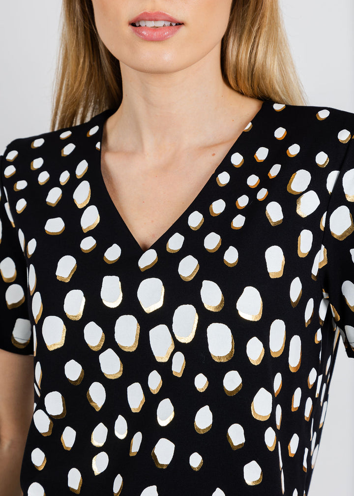 Leo & Ugo Animal Print V Neck Top in Black/White available at Barbara Katz