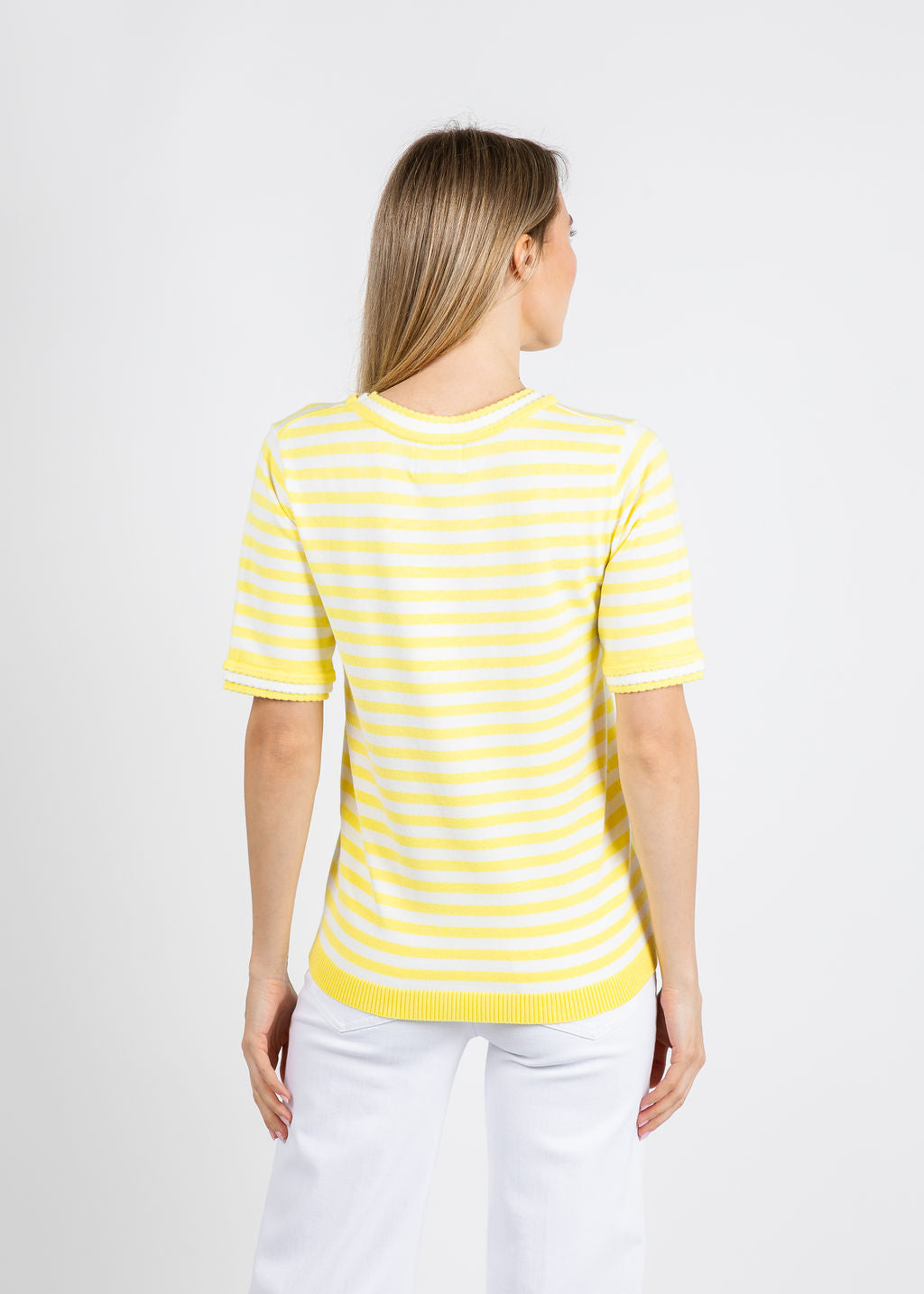 Leo & Ugo Athena Crew Neck Stripes Sweater in Yellow/White available at Barbara Katz