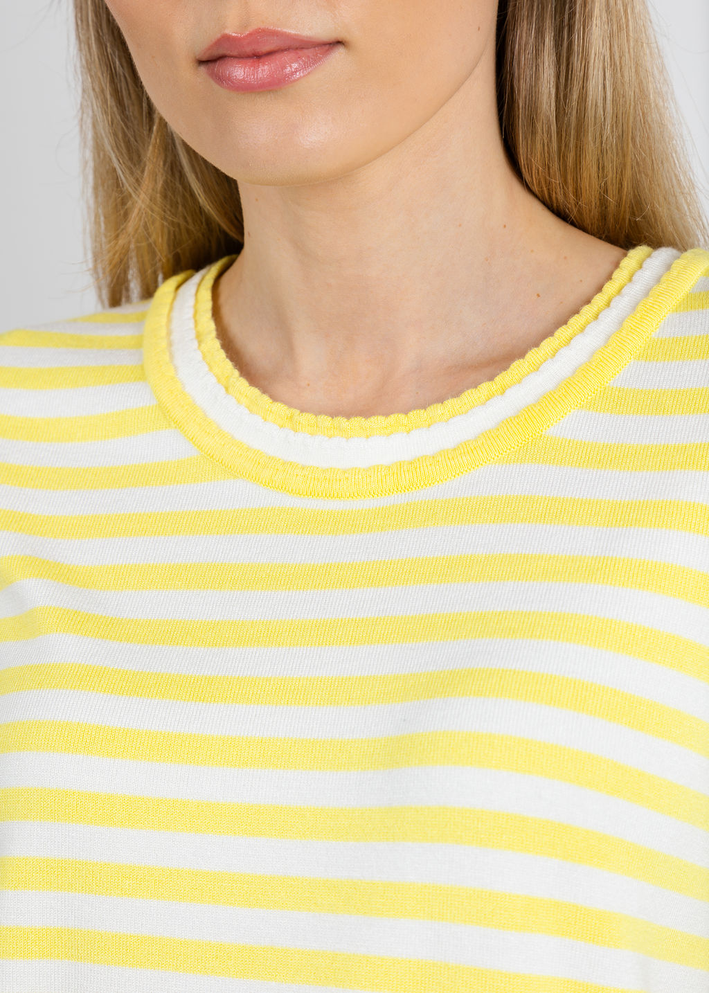 Leo & Ugo Athena Crew Neck Stripes Sweater in Yellow/White available at Barbara Katz