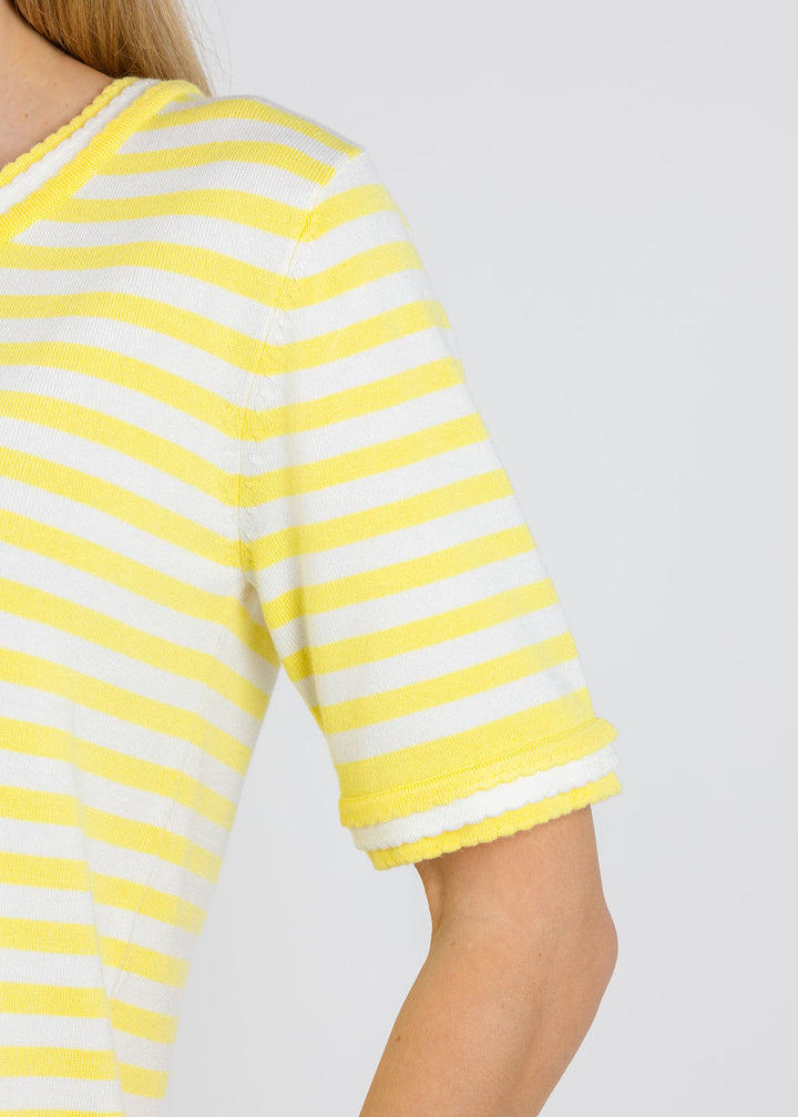 Leo & Ugo Athena Crew Neck Stripes Sweater in Yellow/White available at Barbara Katz