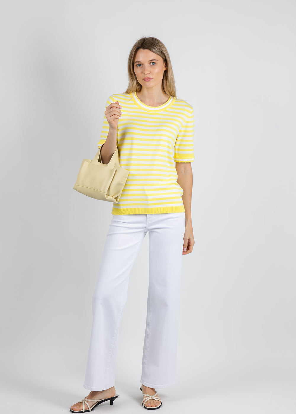 Leo & Ugo Athena Crew Neck Stripes Sweater in Yellow/White available at Barbara Katz