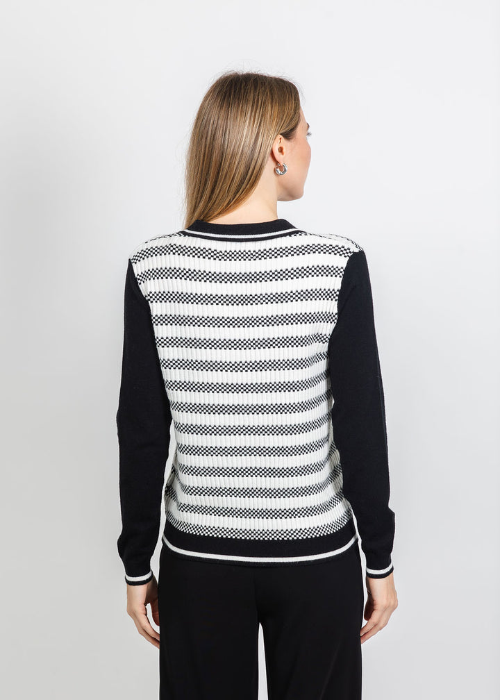 Leo &amp; Ugo Contrast Stripe Polo Top in Black/Off White available at Barbara Katz