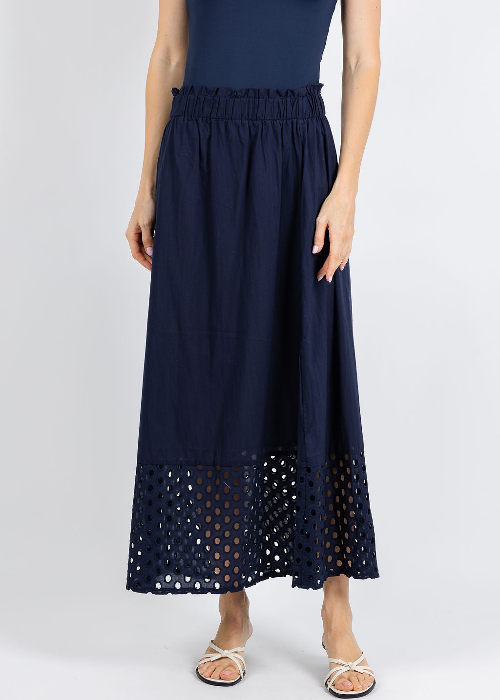 Leo & Ugo Erica Embroidered Circle Skirt in Navy available at Barbara Katz