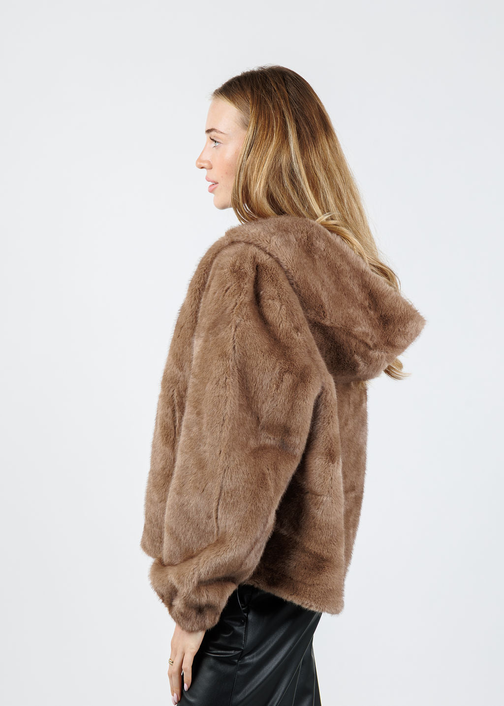 Leo & Ugo Faux Fur Zip Jacket in Camel available at Barbara Katz