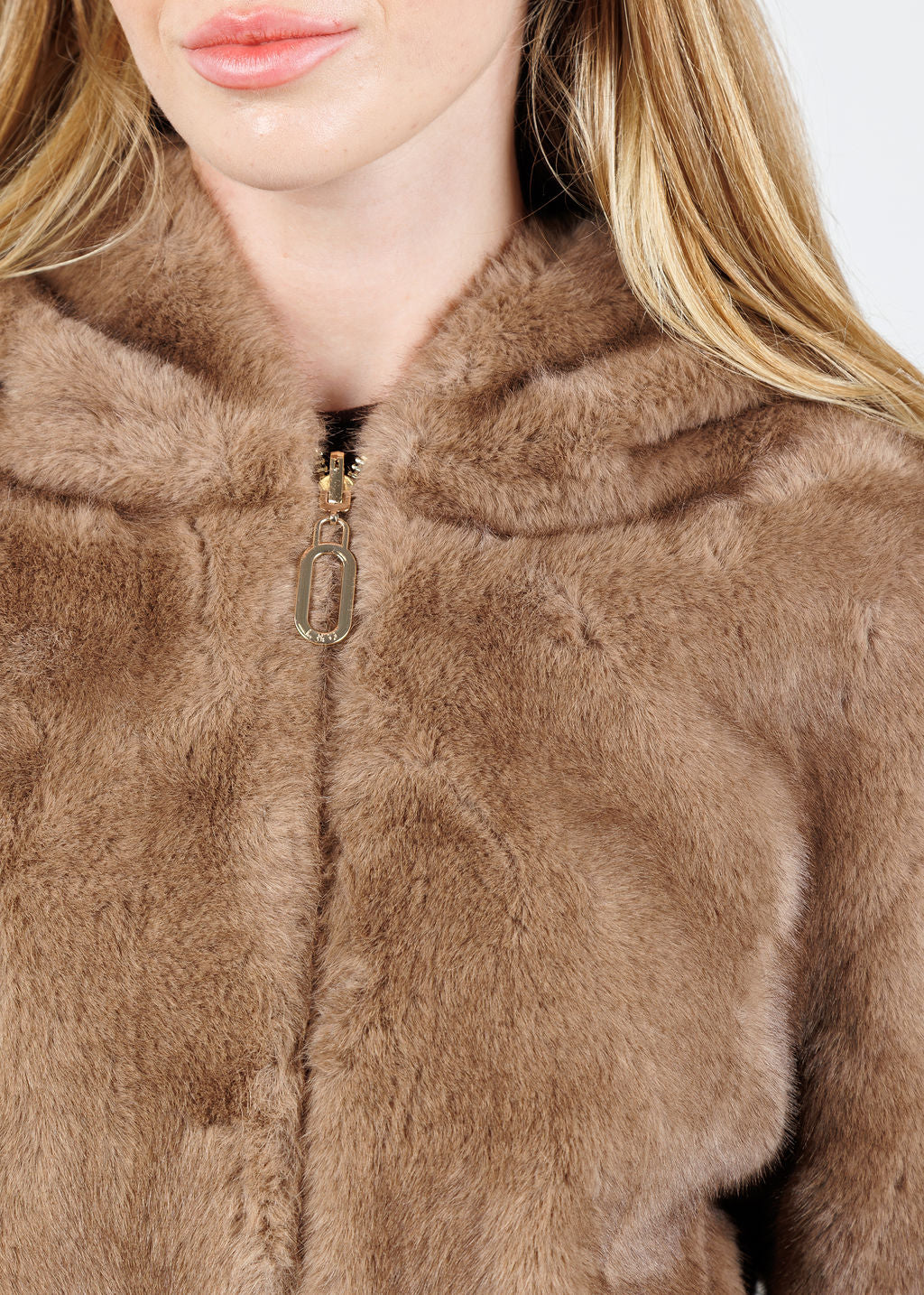 Leo & Ugo Faux Fur Zip Jacket in Camel available at Barbara Katz