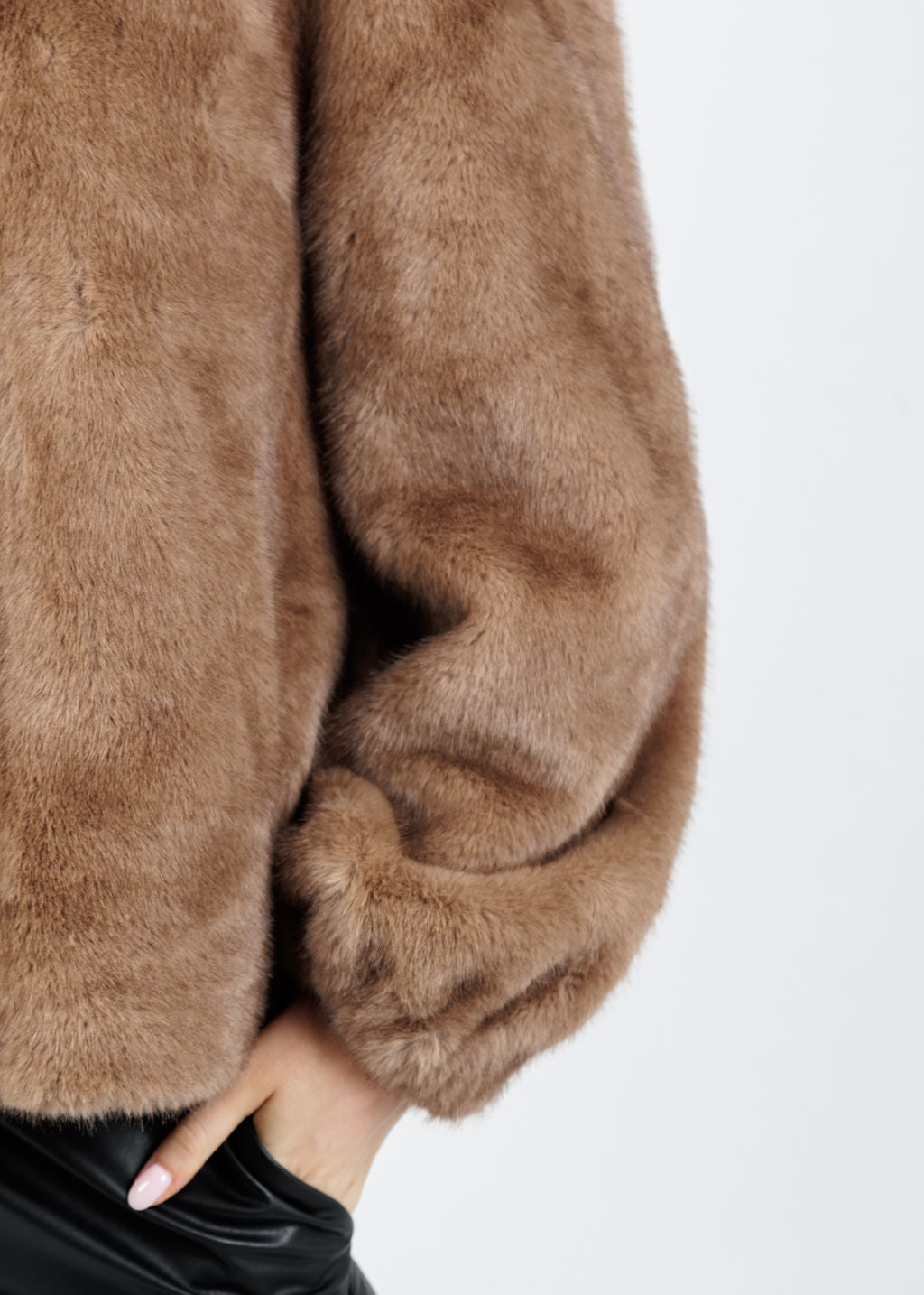 Leo & Ugo Faux Fur Zip Jacket in Camel available at Barbara Katz