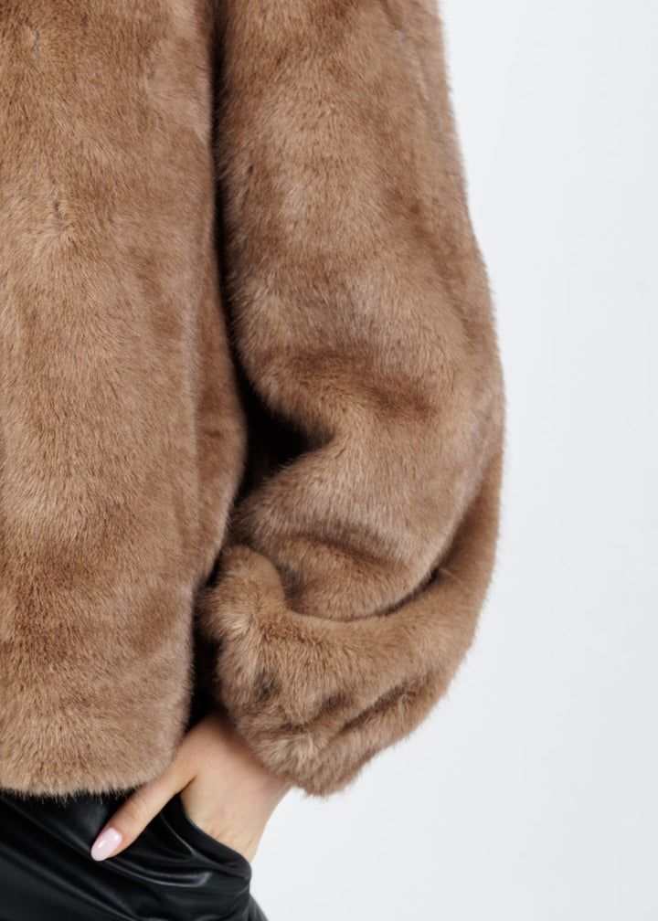 Leo & Ugo Faux Fur Zip Jacket in Camel available at Barbara Katz
