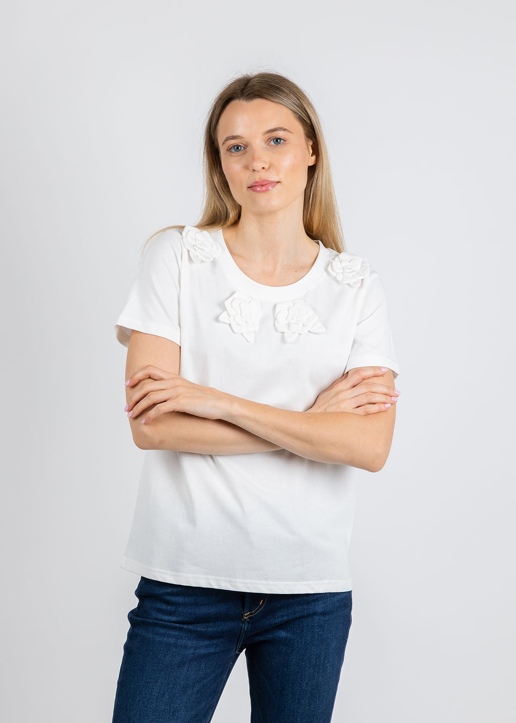 Leo & Ugo Iris Flower Top in White available at Barbara Katz