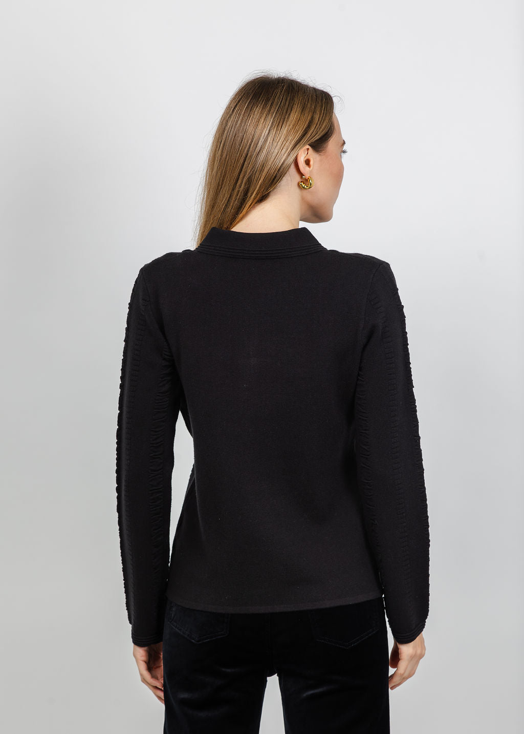 Leo &amp; Ugo Jewel Button Polo Top in Black available at Barbara Katz