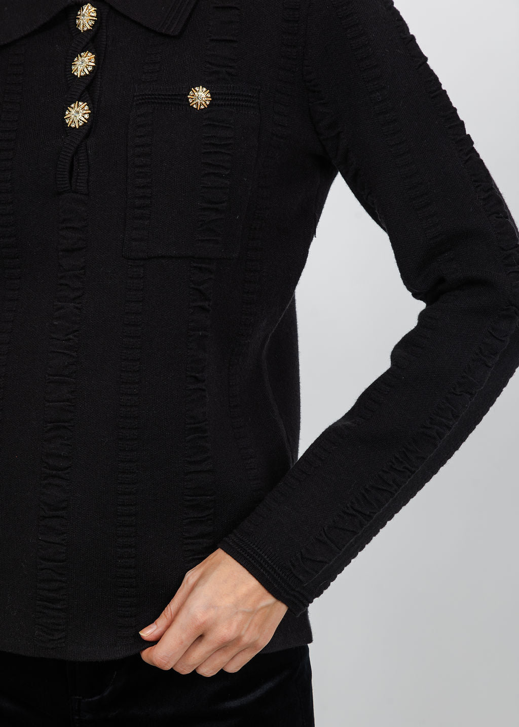Leo &amp; Ugo Jewel Button Polo Top in Black available at Barbara Katz