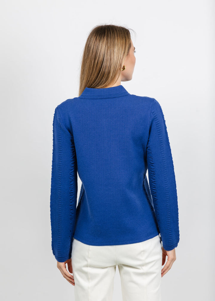 Leo &amp; Ugo Jewel Button Polo Top in Deep Blue available at Barbara Katz