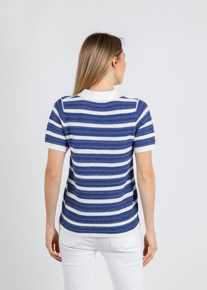 Leo & Ugo Luna Lurex Stripe Sweater in Blue/White available at Barbara Katz