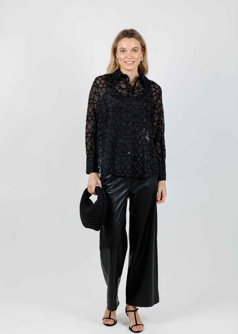 Leo & Ugo Oversized Sheer Floral Blouse in Black available at Barbara Katz