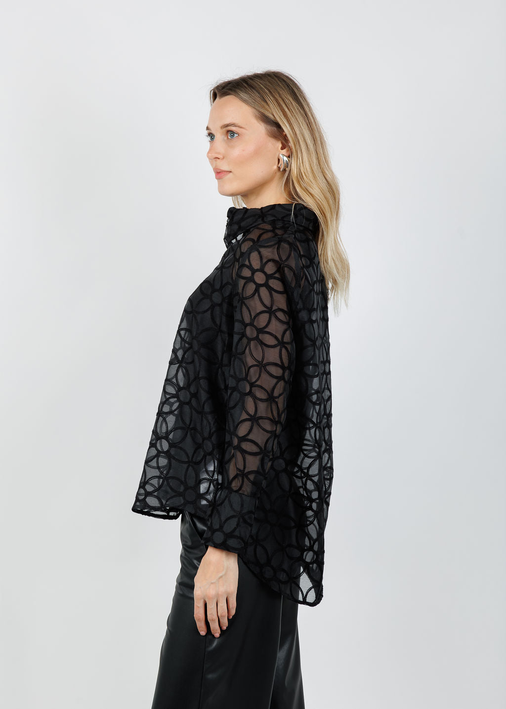 Leo & Ugo Oversized Sheer Floral Blouse in Black available at Barbara Katz