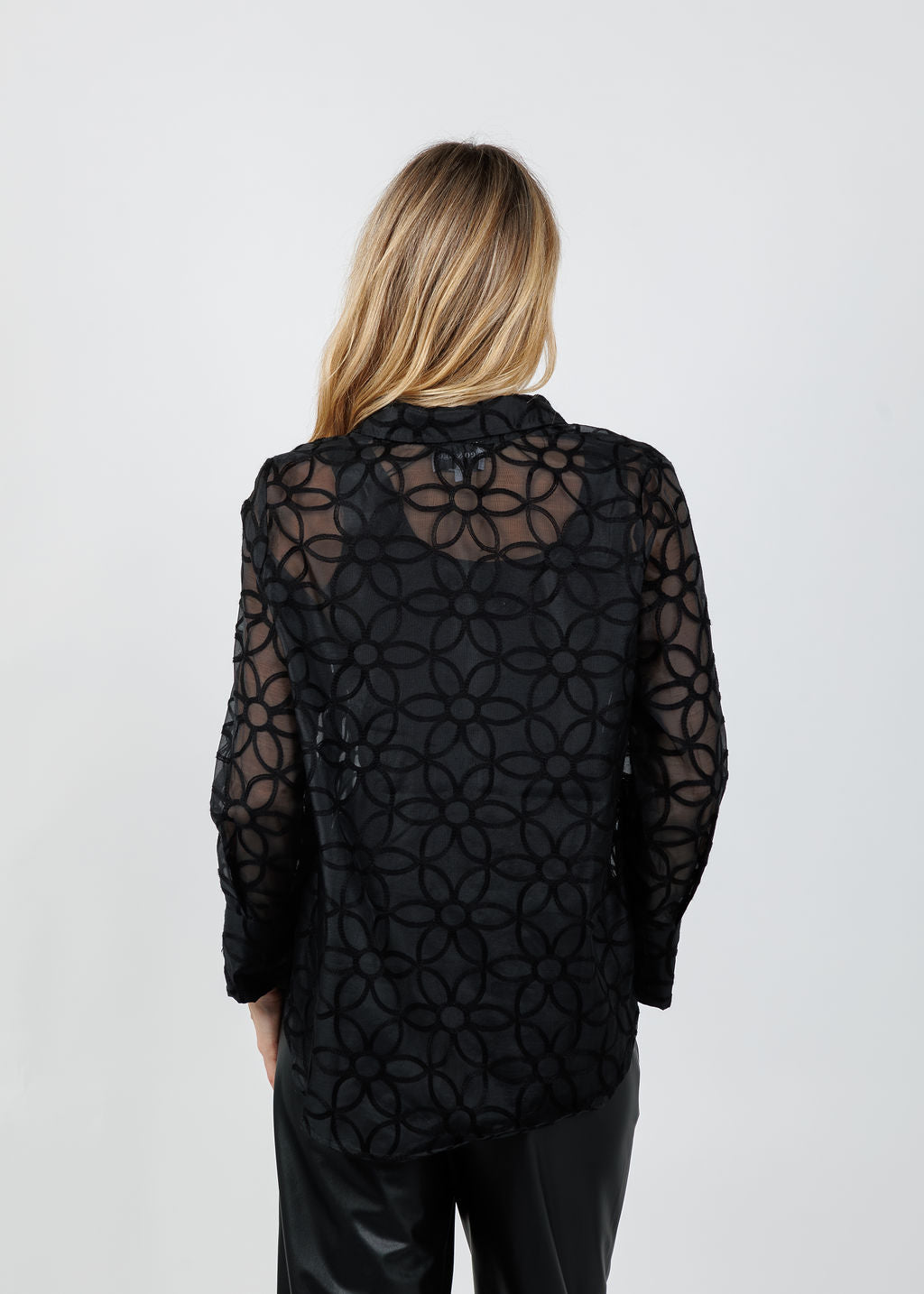 Leo & Ugo Oversized Sheer Floral Blouse in Black available at Barbara Katz