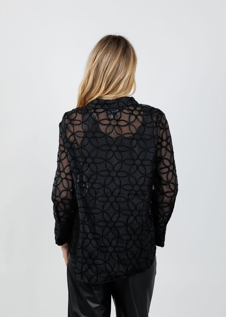 Leo & Ugo Oversized Sheer Floral Blouse in Black available at Barbara Katz
