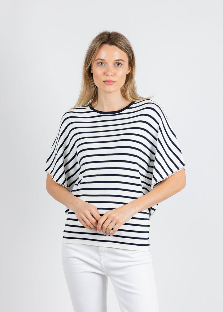Leo & Ugo Relaxed Drapey Wide Stripe Top in White/Navy available at Barbara Katz