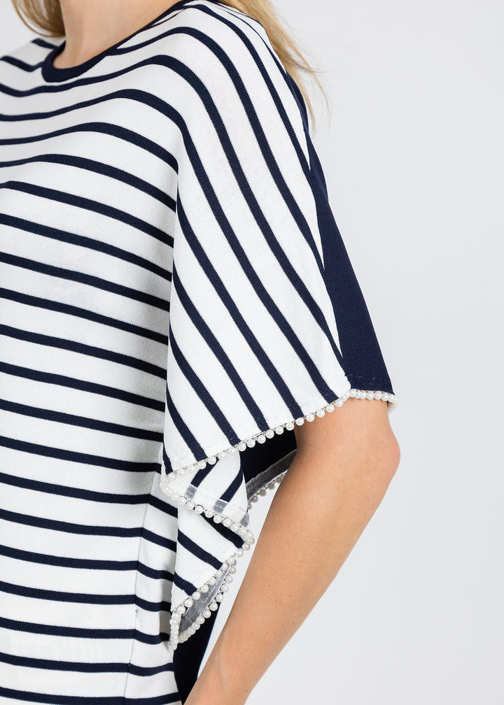 Leo & Ugo Relaxed Drapey Wide Stripe Top in White/Navy available at Barbara Katz