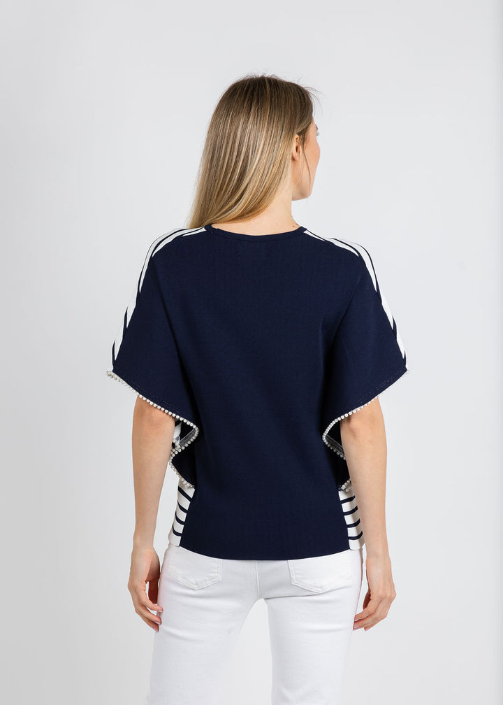 Leo & Ugo Relaxed Drapey Wide Stripe Top in White/Navy available at Barbara Katz