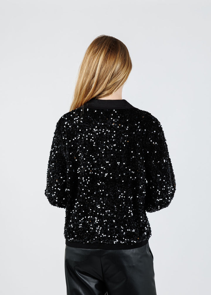 Leo & Ugo Sequin Collar Cardigan in Black available at Barbara Katz